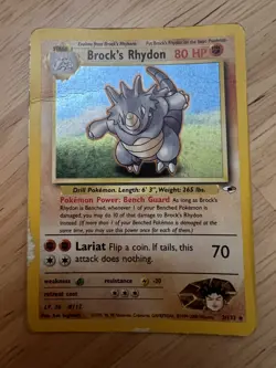 Pokemon Brock’s Rhydon 2/132 Gym Heroes HP-Damaged - Image 1