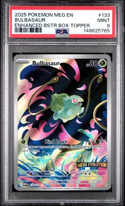 PSA 9 2025 POKEMON MEGA EVOLUTION 133 BULBASAUR ENHANCED BOX TOPPER PROMO - Image 1