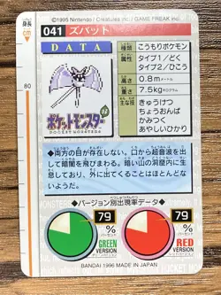 Pokemon Carddass Card Zubat No.41 Bandai Pocket Monsters Green ver. 1996 - Image 2