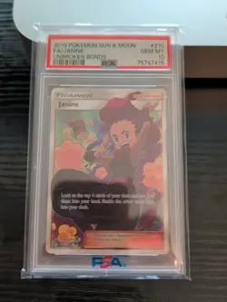 2019 POKEMON SUN & MOON UNBROKEN BONDS #210 FULL ART/JANINE PSA 10 - Image 1