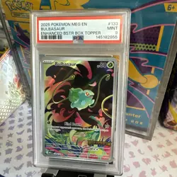 PSA 9 2025 POKEMON MEGA EVOLUTION 133 BULBASAUR ENHANCED BOX TOPPER PROMO - Image 1
