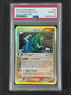 2005 Pokemon TCG Ex Delta Species #16 Tyranitar Reverse Holo Foil PSA 6 - Image 1