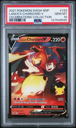 2021 POKEMON SWSH BLACK STAR PROMO #133 LANCE'S CHARIZARD V PSA 10 - Image 1