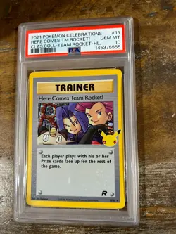 POKEMON 2021 Celebrations Classis HERE COMES TEAM ROCKET Holo #15 PSA 10 Gem - Image 1
