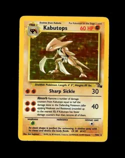 1999 WOTC Pokemon FOSSIL KABUTOPS HOLO 9/62 RARE! LP - Image 1