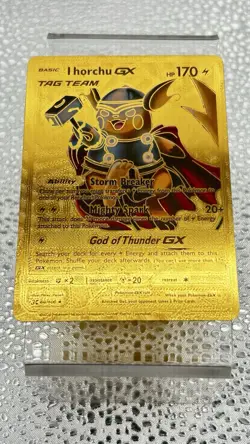 Pokemon Thor I Horchu Tag Team ( Pikachu And Thor ) GX NM Gold Foil Fan Art - Image 1