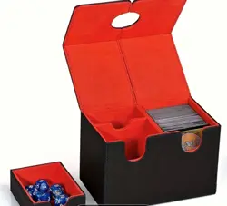 CONTENITORE CUSTODIA PORTA CARTE IN PELLE PER GIOCO ONE PIECE POKEMON DADI NERA - Image 2