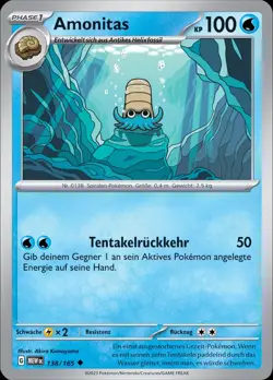 Pokemon Karten 151 Amonitas 138/165 Deutsch - Image 1