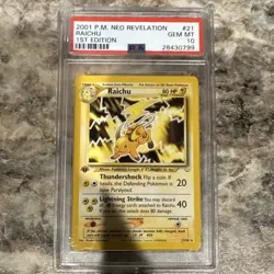 Pokemon Neo Revelation Raichu 1st Edition PSA 10 21/64 Rare Card - Image 1