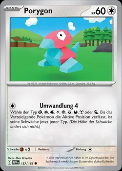 Pokemon Karten 151 Porygon 137/165 Deutsch - Image 1