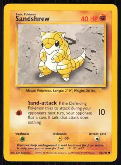 Sandshrew 62/102 Common Base Set Unlimited Pokemon Lightly Played - Image 1
