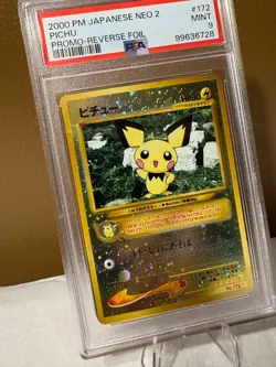 PSA 9 REVERSE HOLO Pichu #172 2000 JAPANESE NEO 2 Pokemon - Image 5