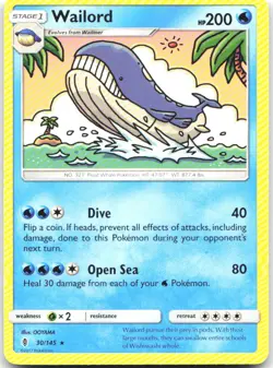 Wailord 30/145 Rare Guardians Rising Pokemon Near Mint - Image 1