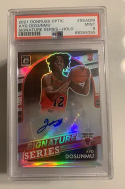 2021-22 Optic Donruss Ayo Dosunmu Signature Series RC Auto Silver Prizm PSA 9 - Image 1