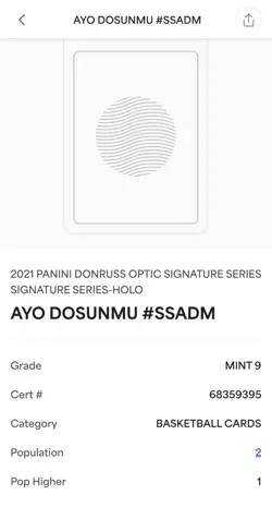 2021-22 Optic Donruss Ayo Dosunmu Signature Series RC Auto Silver Prizm PSA 9 - Image 3