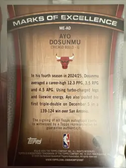 2025-26 Topps Basketball Marks of Excellence Ayo Dosunmu Auto #ME-AD Black /10 - Image 2