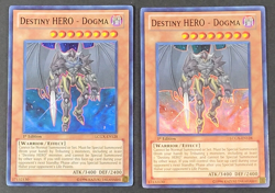 Yugioh TCG - 2x Destiny Hero Dogma - LCGX-EN128 - LP - 1st Ed - Super Rare, 2011 - Image 1