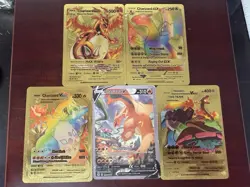 Gold Pokemon Card Lot Charizard Pikachu VMAX GX VSTAR Foil Bundle - Image 1