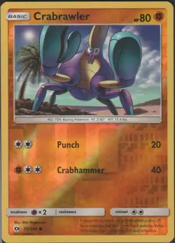 Crabrawler 72/149 Common SM Base Set Pokemon Reverse Holo | LP - Image 1