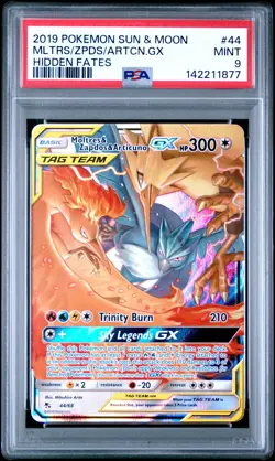 2019 POKEMON SUN & MOON HIDDEN FATES #44 MOLTRES & ZAPDOS & ARTICUNO GX PSA 9 - Image 1
