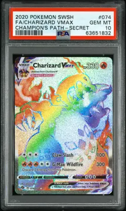 2020 Pokemon SWSH Champion's Path Charizard VMAX Full Art Secret Rare 74 PSA 10 - Image 1