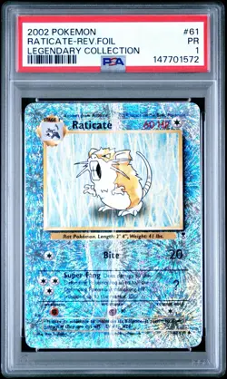 2002 POKEMON RATICATE-REV .FOIL LEGENDARY COLLECTION PSA 1 - Image 1