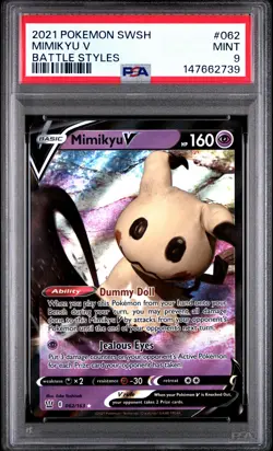 2021 POKEMON SWORD & SHIELD BATTLE STYLES #062 MIMIKYU V PSA 9 - Image 1