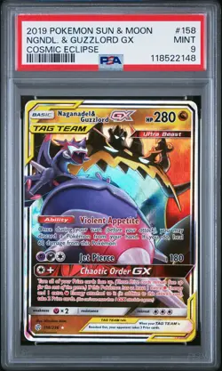 2019 POKEMON SUN & MOON COSMIC ECLIPSE #158 NAGANADEL & GUZZLORD GX PSA 9 - Image 1