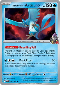 TEAM ROCKET'S ARTICUNO 051/182 DESTINED RIVALS POKEMON HOLO NM/M - Image 1