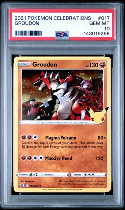 2021 POKEMON CELEBRATIONS #17 GROUDON PSA 10 Gem Mint 25th Anniversary POP 160 - Image 1