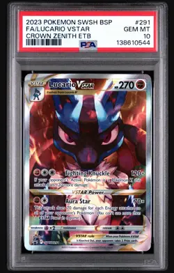 PSA 10 GEM MINT Lucario VSTAR Promo SWSH291 Crown Zenith ETB Pokemon Card - Image 1