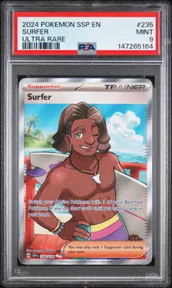 2024 POKEMON SSP EN-SURGING SPARKS ULTRA RARE #235 SURFER PSA 9 - Image 1
