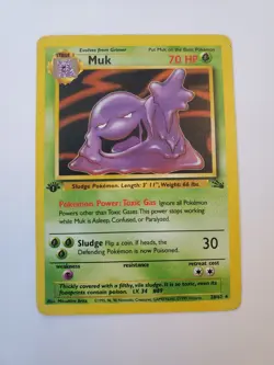 Muk - 28/62 - Pokemon Card Fossil 1st Edition Rare Card WOTC MP-damaged Crease - Image 1