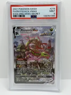 Pokemon PSA 9 Rayquaza VMAX 218/203 Evolving Skies Alt Art Secret Rare SWSH MINT - Image 1
