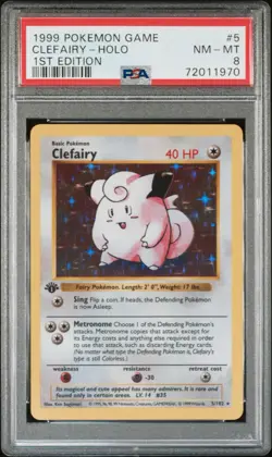 No Reserve PSA 8 1999 POKEMON BASE SET 1ST EDITION #5 CLEFAIRY-HOLO RARE - Image 1