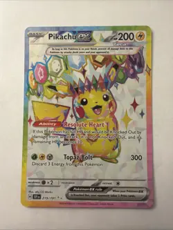 Pokemon Pikachu ex Full Art Holo Ultra Rare Surging Sparks Basic 200 HP 219/191 - Image 1
