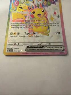 Pokemon Pikachu ex Full Art Holo Ultra Rare Surging Sparks Basic 200 HP 219/191 - Image 2