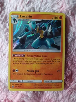2018 Pokemon Lucario Holo Rare Ultra Prism 67/156 English TCG Card - Image 1