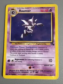 Pokemon TCG Haunter Fossil Card 21/62 Regular Rare, 1999 Vintage - Image 1