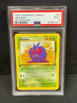 1999 POKEMON JUNGLE 1ST EDITION #63 VENONAT PSA MINT 9 SET BREAK - Image 1