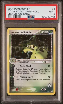 2004 POKEMON EX TEAM MAGMA VS TEAM AQUA #1 TEAM AQUA'S CACTURNE-HOLO PSA 9 - Image 1