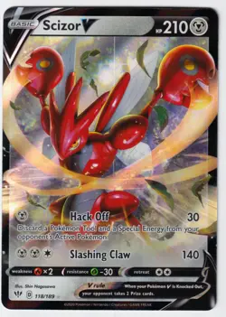Scizor V Ultra Rare SWSH03: Darkness Ablaze 118/189 NM Pokemon TCG - Image 1