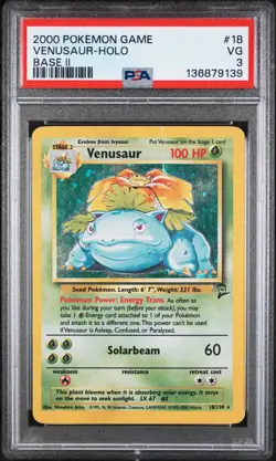 2000 Pokemon Game Base II Venusaur Holo Base II PSA 3 #18 Twirl - Image 1