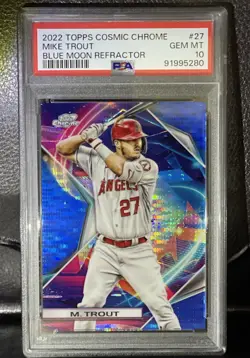 2022 Topps Cosmic Chrome Mike Trout Blue Moon Refractor /99 PSA 10 Angels #27 - Image 1
