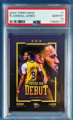 2024 TOPPS NOW LeBron James - Bronny James Father Son Debut PSA 10 - Image 1