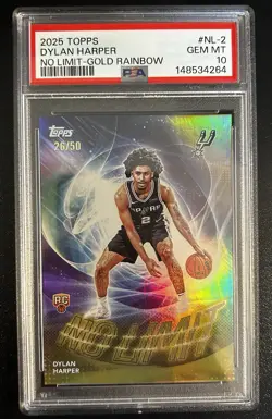 POP 1 Topps 2025-26 No Limit Dylan Harper Gold Rainbow NL-2 Rookie /50 PSA 10 - Image 1