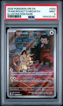 2025 Pokemon Destined Rivals Team Rocket's Meowth #203/182 PSA 9 - Image 1