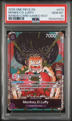2025 ONE PIECE OP07-073 BANDAI CARD GAMES FEST 25-26 MONKEY D LUFFY PROMO PSA 10 - Image 1