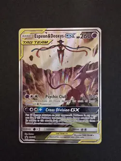 Pokemon Card Espeon & Deoxys GX SM240 SM Black Star Promo TAG TEAM Holo - Image 1