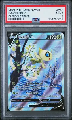 2021 POKEMON SWORD & SHIELD FUSION STRIKE #245 FULL ART/CELEBI V PSA 9 - Image 1